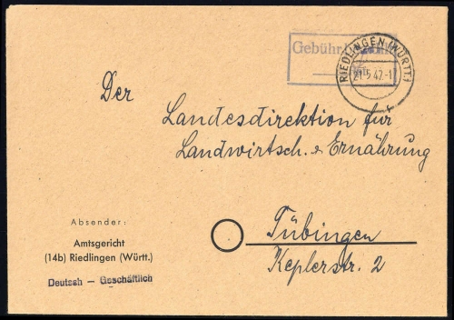 1947, Französische Zone Württemberg, Brief