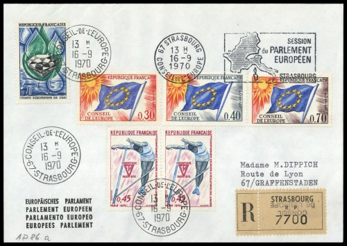 1970, Frankreich Dienstmarken für den Europarat, 11, 13-14 u.a., ...