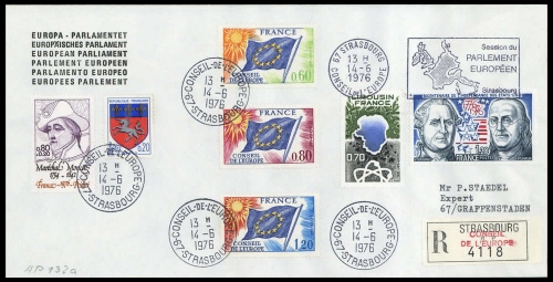 1976, Frankreich Dienstmarken für den Europarat, 16-18 u.a., Brief