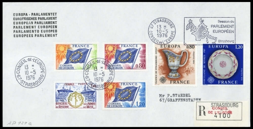 1976, Frankreich Dienstmarken für den Europarat, 16-18 u.a., Brief