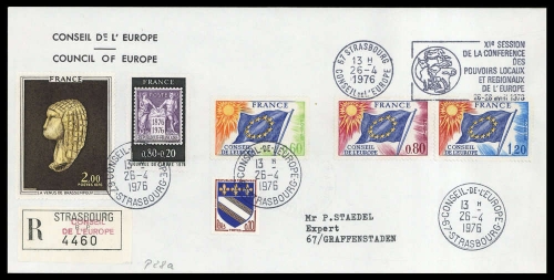1976, Frankreich Dienstmarken für den Europarat, 16-18 u.a., Brief