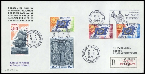 1976, Frankreich Dienstmarken für den Europarat, 16-18 u.a., Brief