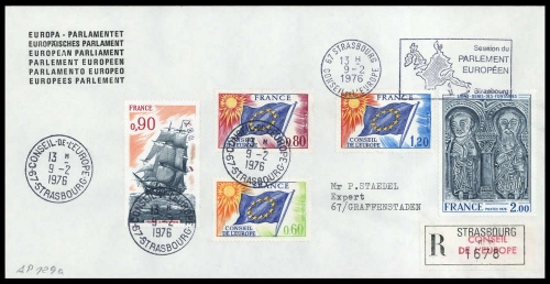 1976, Frankreich Dienstmarken für den Europarat, 16-18 u.a., Brief