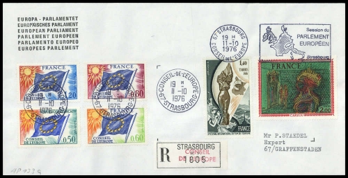 1976, Frankreich Dienstmarken für den Europarat, 16-18 u.a., Brief