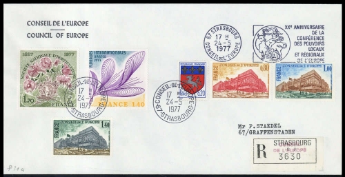 1977, Frankreich Dienstmarken für den Europarat, 20-22 u.a., Brief
