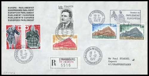 1977, Frankreich Dienstmarken für den Europarat, 20-22 u.a., Brief