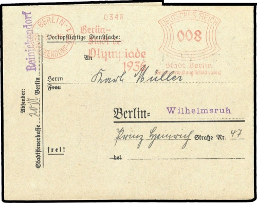 Sport u. Spiel,Olympia Berlin 1936,Sonderstempel, Brief