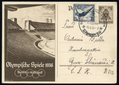 Sport u. Spiel,Olympia Berlin 1936,Sonderstempel, 610 + P 259, ...