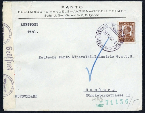 1942, Bulgarien, 232 II X, Brief