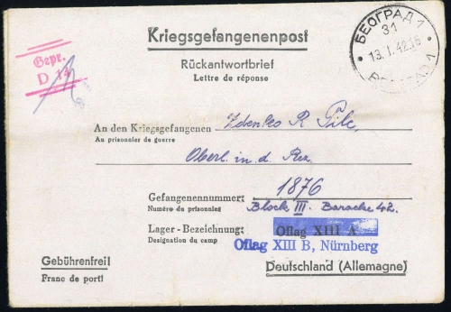 1942, Deutsche Besetzung II. WK Serbien, Brief