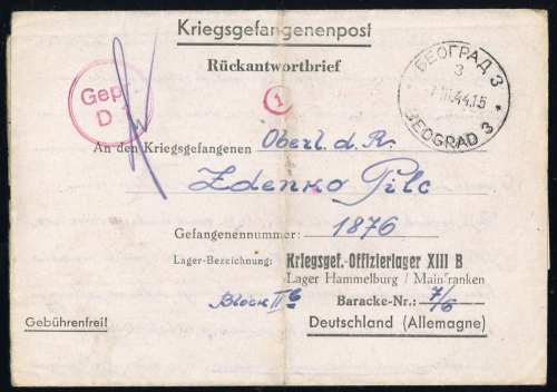1942, Deutsche Besetzung II. WK Serbien, Brief