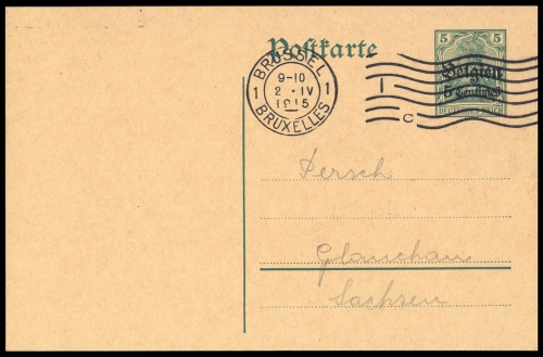 1914, Deutsche Besetzung I. WK Belgien, P 1, Brief