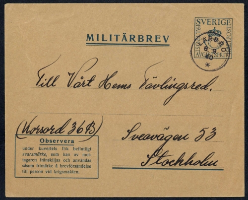 1940, Schweden, 8, Brief