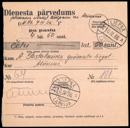 1936, Lettland, Brief