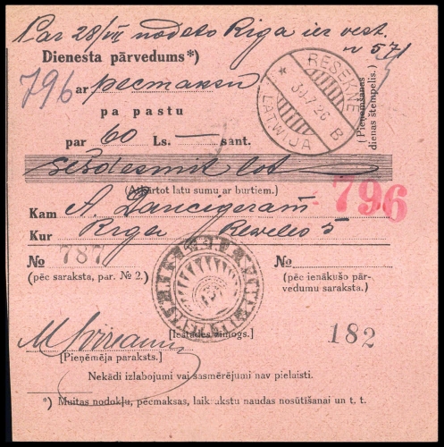 1926, Lettland, Brief