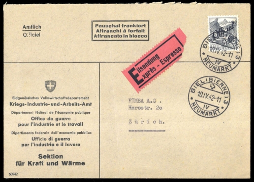 1942, Schweiz Dienstmarken für Bundesbehörden, 54, Brief