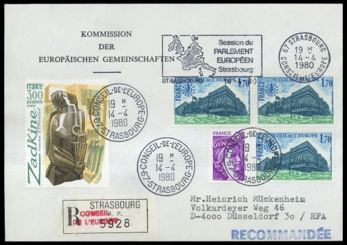 1980, Frankreich Dienstmarken für den Europarat, 24 (3) u.a., Brief