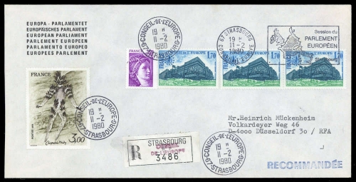 1980, Frankreich Dienstmarken für den Europarat, 24 (3) u.a., Brief