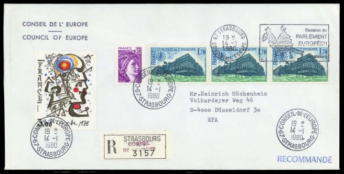 1980, Frankreich Dienstmarken für den Europarat, 24 (3) u.a., Brief