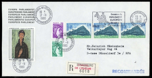 1980, Frankreich Dienstmarken für den Europarat, 24 (3) u.a., Brief