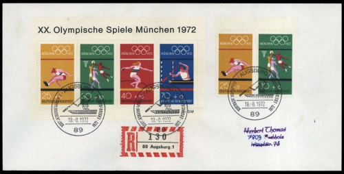 1972, Sport u. Spiel,Olympiade München 1972,Sonderstempel, Bl.8 ...