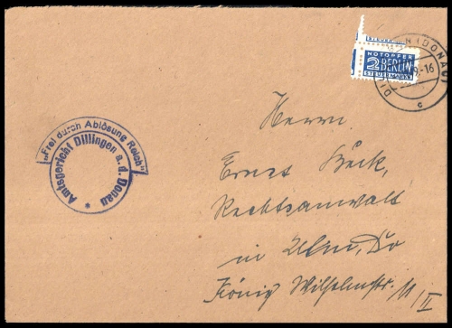 1949, Bizone Zwangszuschlagsmarken, 2, Brief