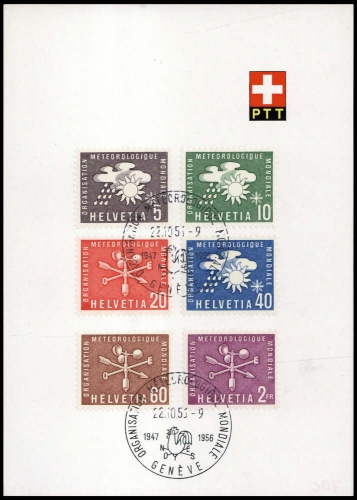1956, Schweiz Weltorganisation für Meteorologie, 1-6, FDC