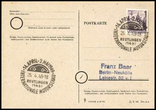 Französische Zone Württemberg, Brief