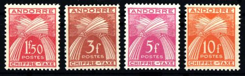 1943, Andorra Französische Post, P 25 u.a., **