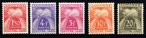 1943, Andorra Französische Post, P 25 u.a., **