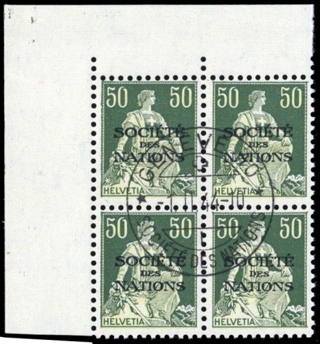 1922, Schweiz Völkerbund SDN, 9 z Ecke, cto