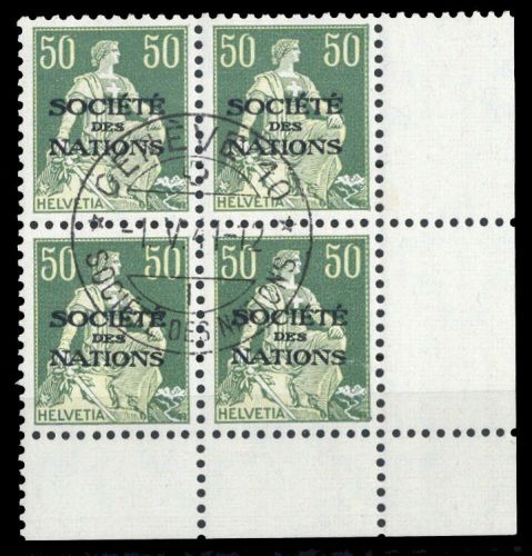1922, Schweiz Völkerbund SDN, 9 z Ecke, cto