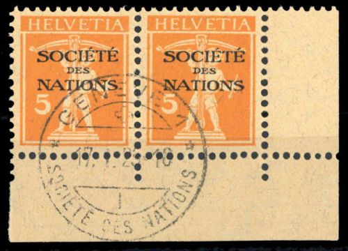 1922, Schweiz Völkerbund SDN, 1 Ecke, cto
