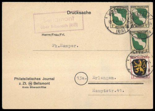 Französische Zone Allgemeine Ausgabe, 1 (3) + 2, Brief