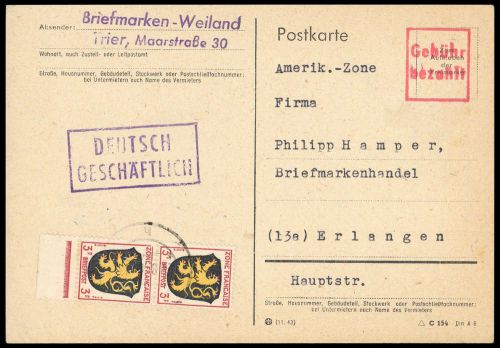 1946, Französische Zone Allgemeine Ausgabe, 2 (2) u.a., Brief