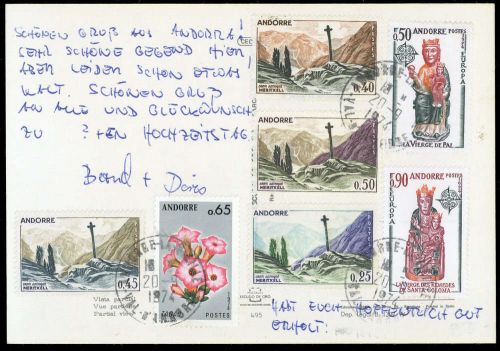 1974, Andorra Französische Post, 258-59 u.a., Brief