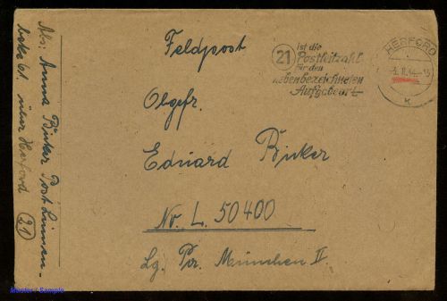 Deutsche Besetzung II. WK, Feldpostmarken, Brief