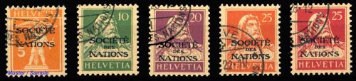 1922, Schweiz Völkerbund SDN, 1-5, cto