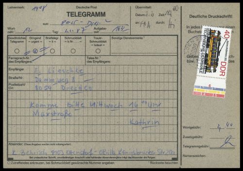 1987, DDR, 3017 u.a., Brief
