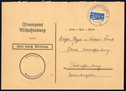 1951, Bizone Zwangszuschlagsmarken, 6, Brief
