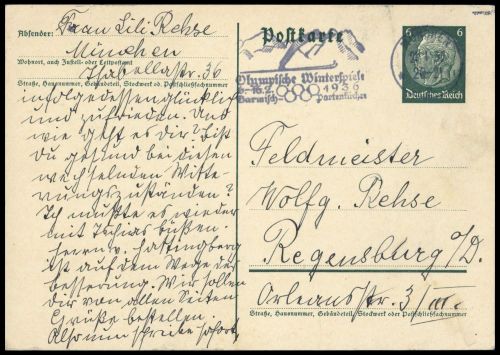 1936, Sport u. Spiel, Olympia 1936 Garmisch, P 226 I, Brief