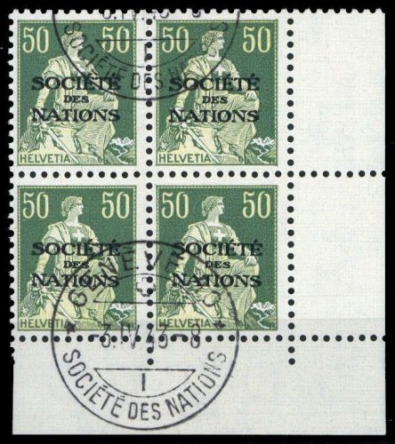 1922, Schweiz Völkerbund SDN, 9 z Ecke, cto