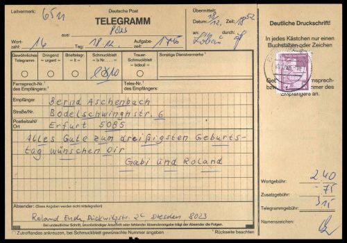 1986, DDR, 2501 u.a., Brief