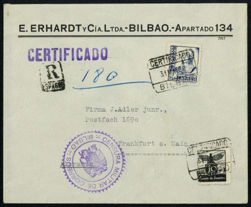1938, Spanien Zwangszuschlag des Staates, VII, 778, Brief