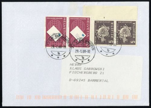 1957, Schweiz Weltpostverein UPU, 10 (2), 1 (2), Brief