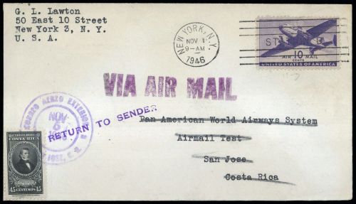 1946, Costa Rica, 320 u.a, Brief