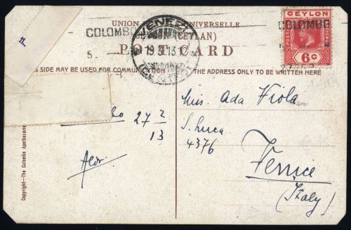1911, Ceylon, 169, Brief