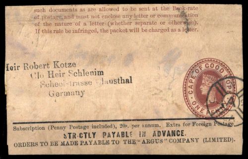 1882, Kap der Guten Hoffnung, S 2, Brief