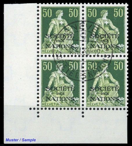 1922, Schweiz Völkerbund SDN, 9 z Ecke, cto