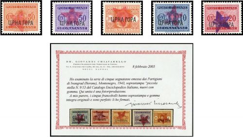 1943, Italien Besetzung II. WK Montenegro, CEI Segn. 9-13, **